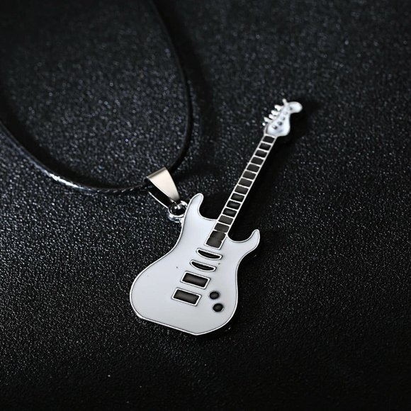 NEW Rocking ELECTRIC GUITAR Pendant & Short Necklace - FENDER BLACK SILVER - Picture 13 of 15